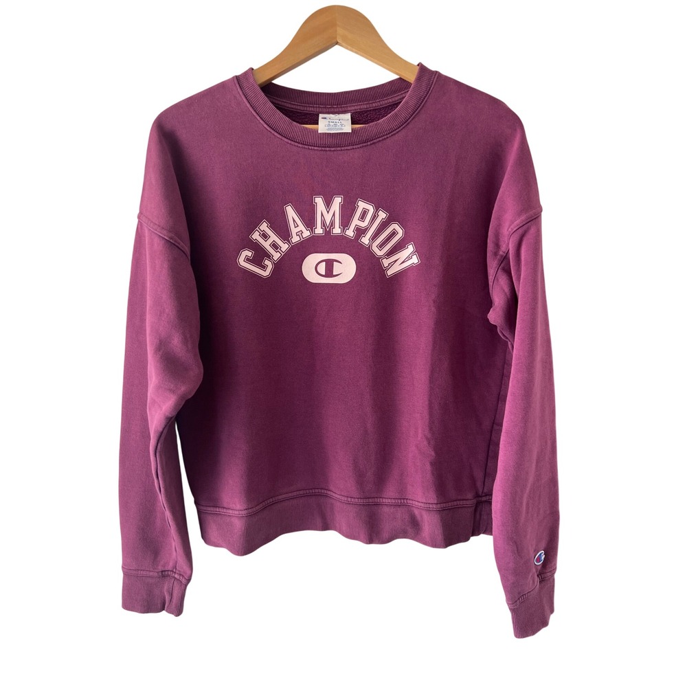 Champion Womens Small Plum Purple Logo Crewneck Sweatshirt Pullover Casual